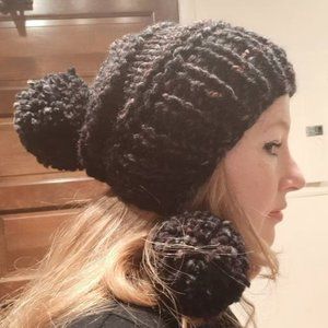 Knit Winter Woolen Pom Pom Ear Flap Chullo Slouchy Bonnet Women's Girls Hat
